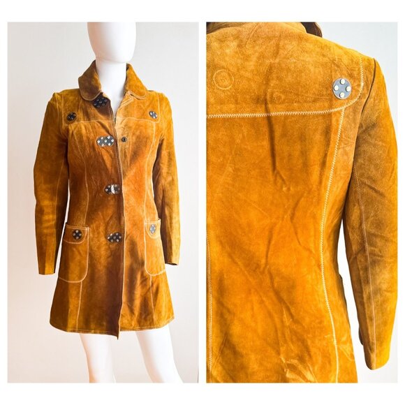 Vintage Cardinale 70s Brown Suede Unique Hardware A line Jacket XS - Picture 1 of 8